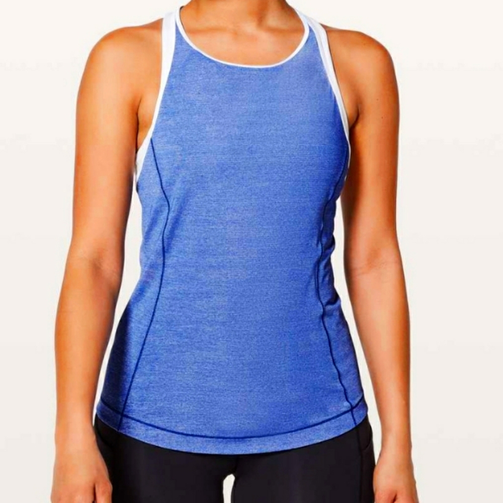 Lululemon time to sweat tank top size 6 blue running singlet